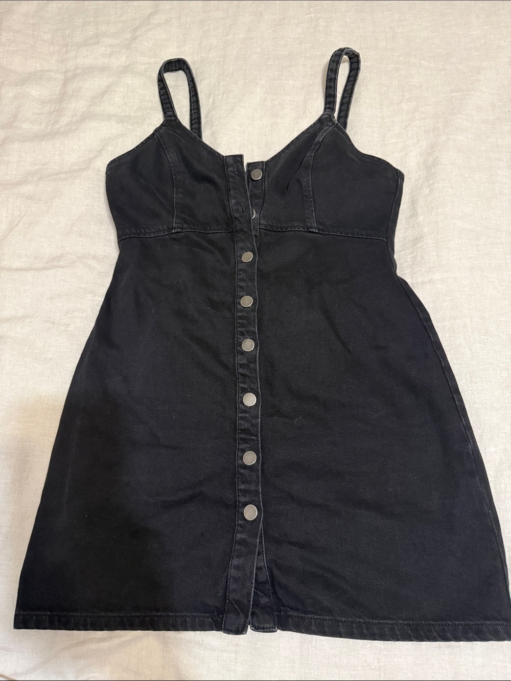 Black Button-Front Denim Mini Dress